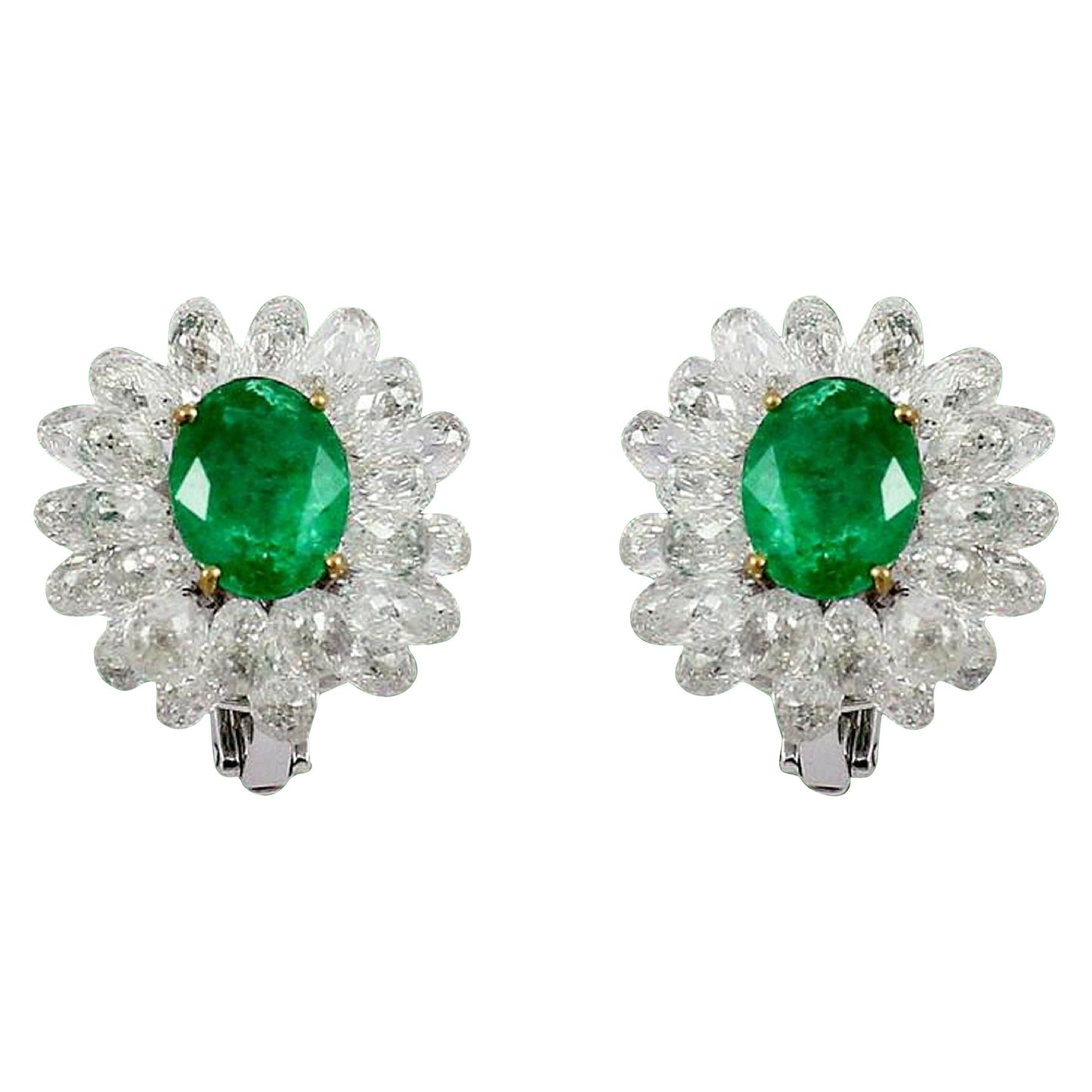 Diamond Briolette and Emerald Cluster Earrings,White Gold