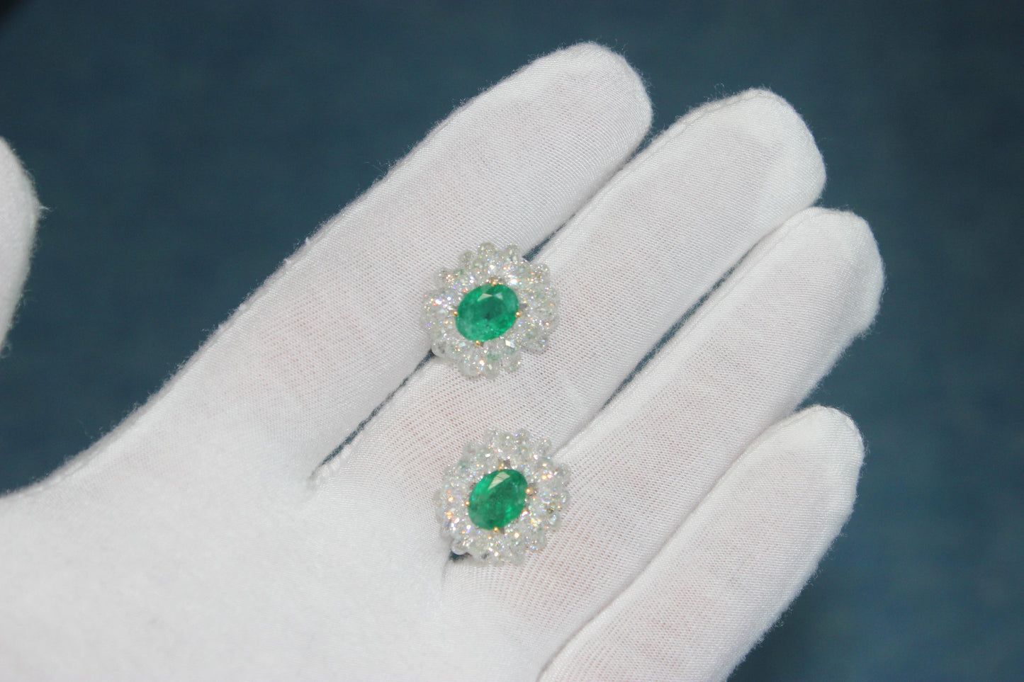Diamond Briolette and Emerald Cluster Earrings,White Gold