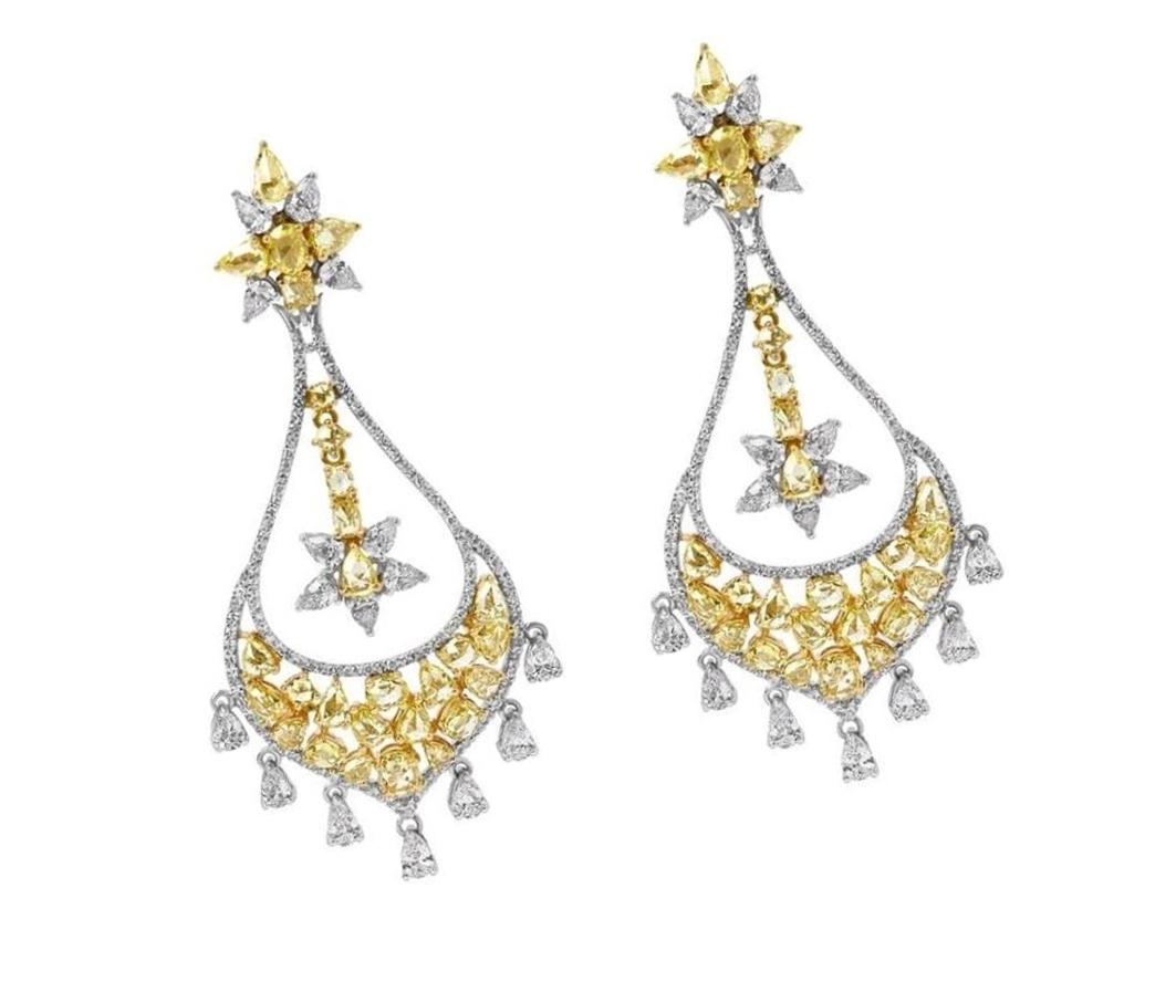 12.77 Carat Diamond Rosecut Chandelier Earrings