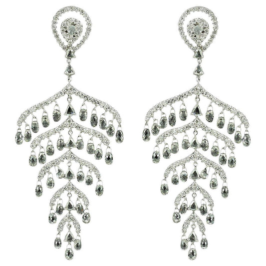 14.84 Carat Diamond Briolette Chandelier Earrings, White Gold