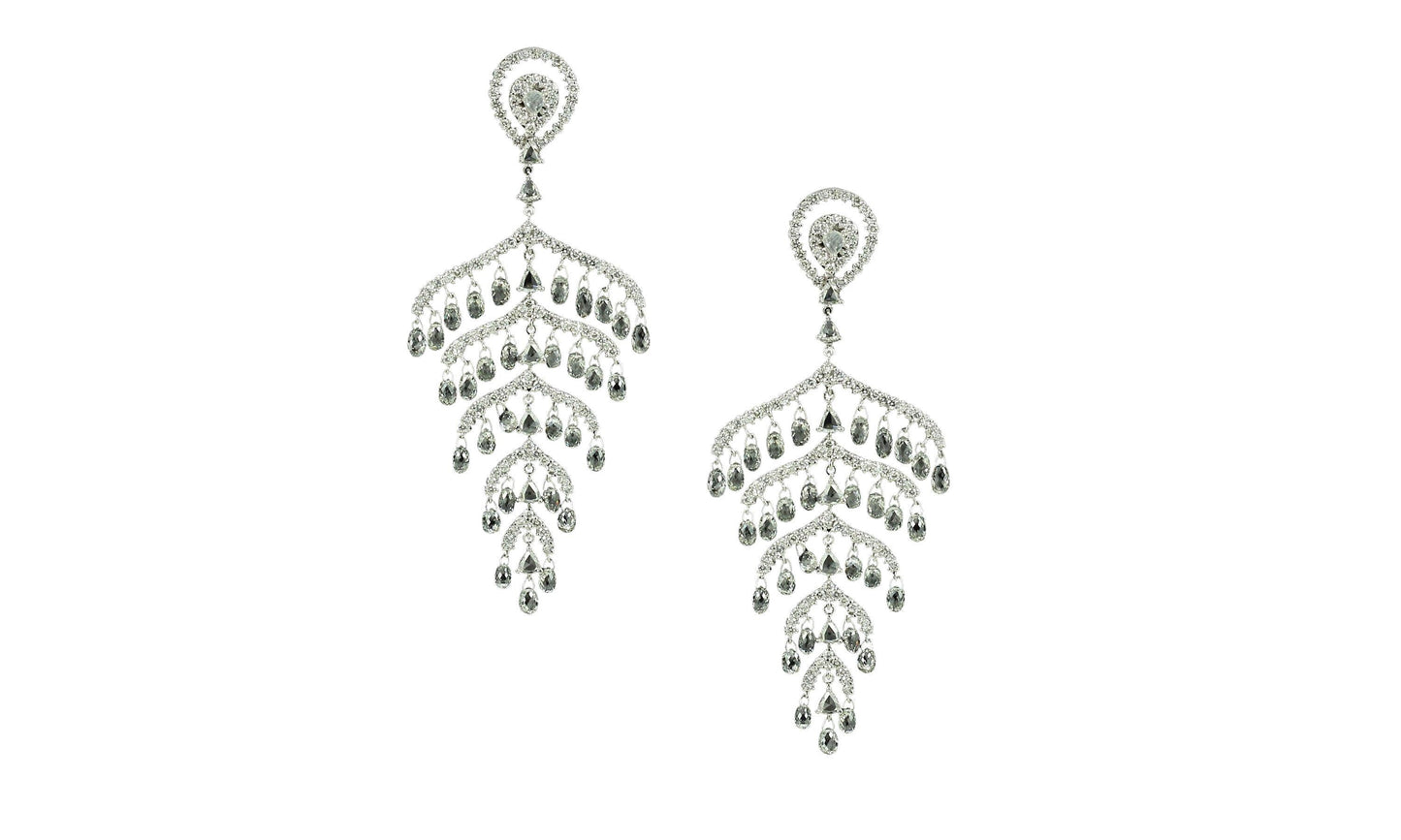 14.84 Carat Diamond Briolette Chandelier Earrings, White Gold