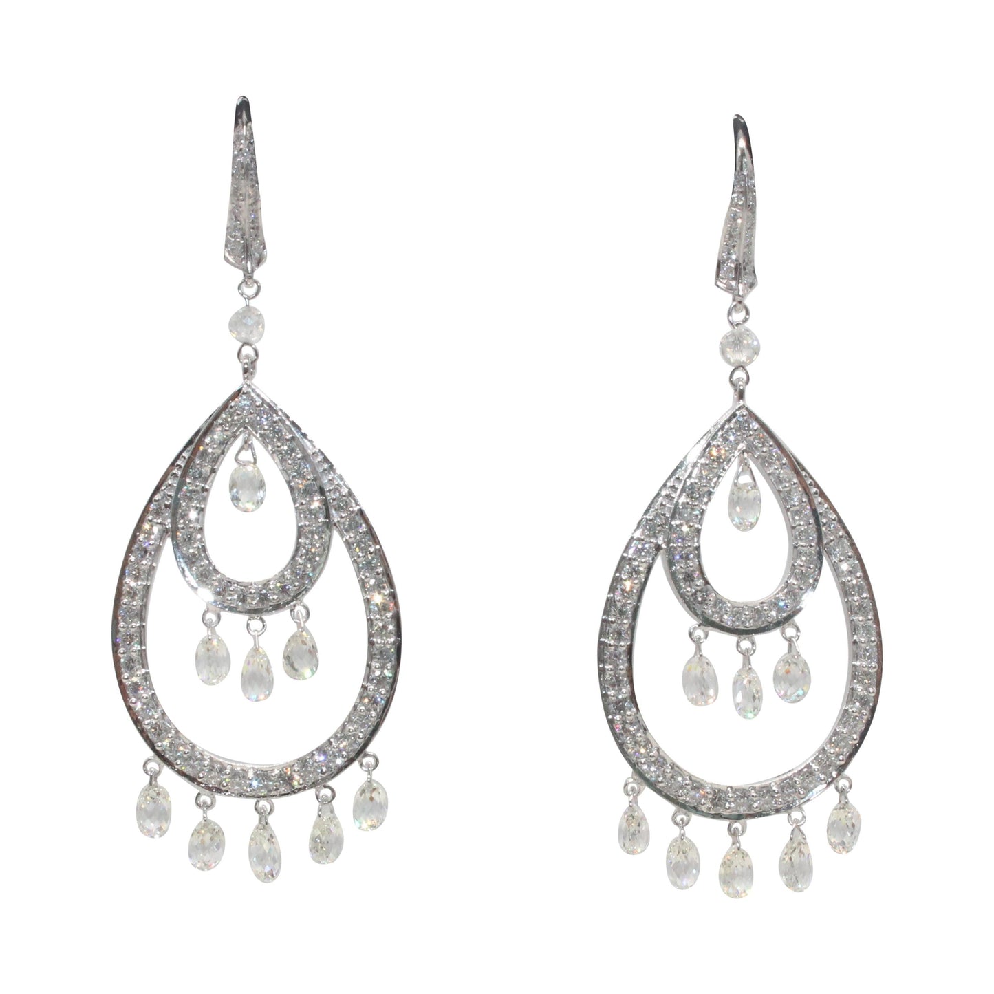 8.32 Carat Diamond Briolette Earrings, White Gold