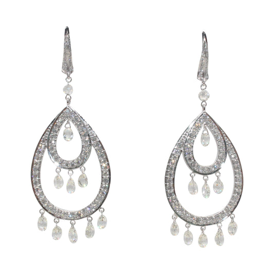 8.32 Carat Diamond Briolette Earrings, White Gold