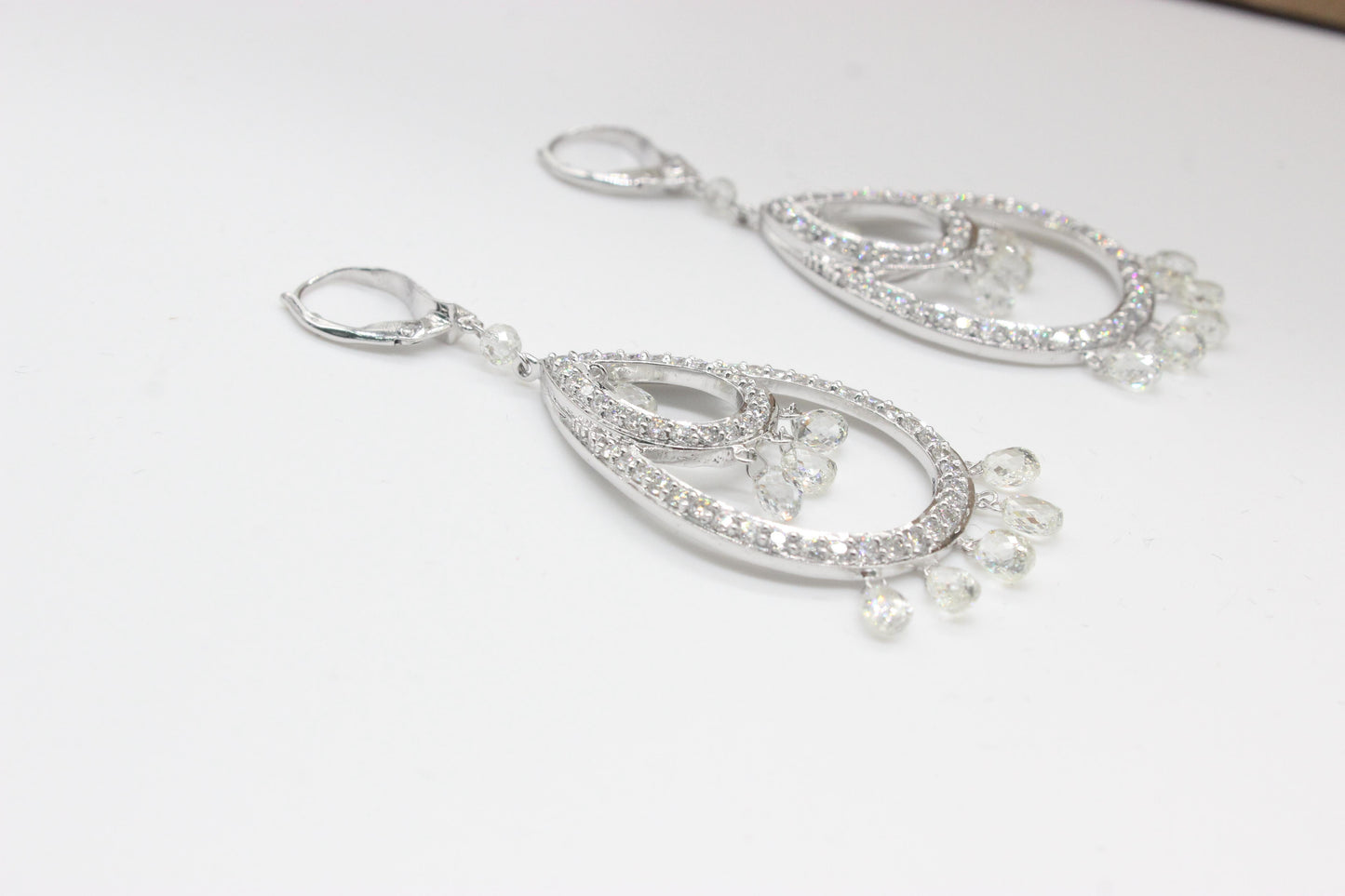 8.32 Carat Diamond Briolette Earrings, White Gold