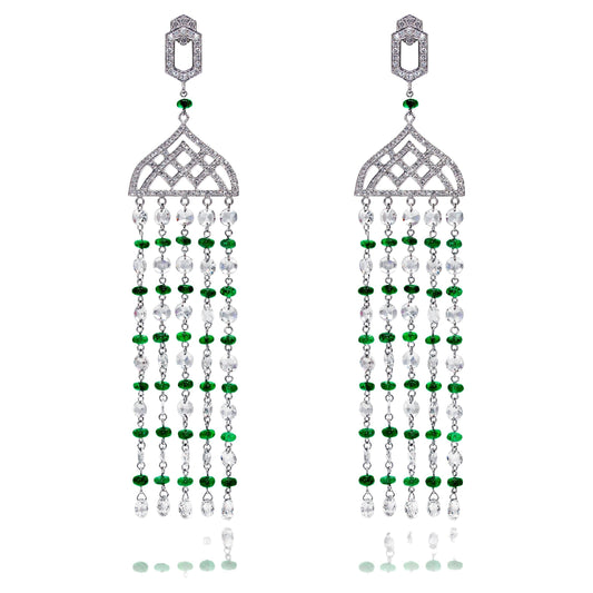 Diamond Rosecut & Emerald Chandelier Earrings