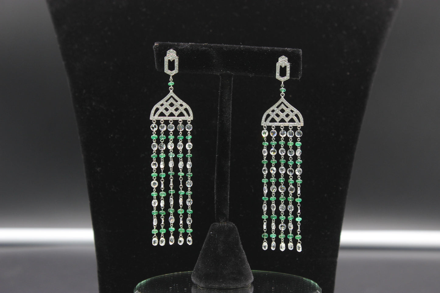 Diamond Rosecut & Emerald Chandelier Earrings