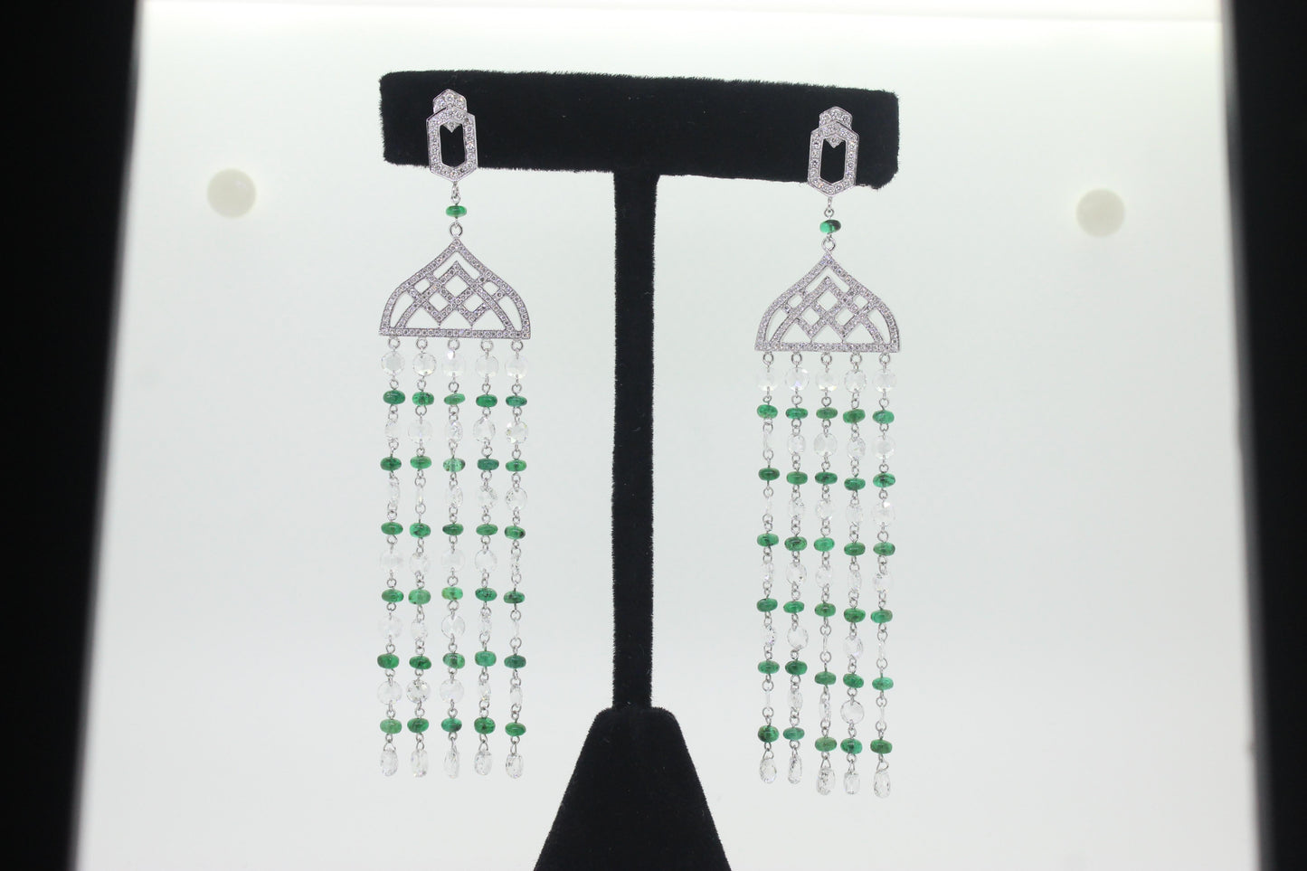 Diamond Rosecut & Emerald Chandelier Earrings