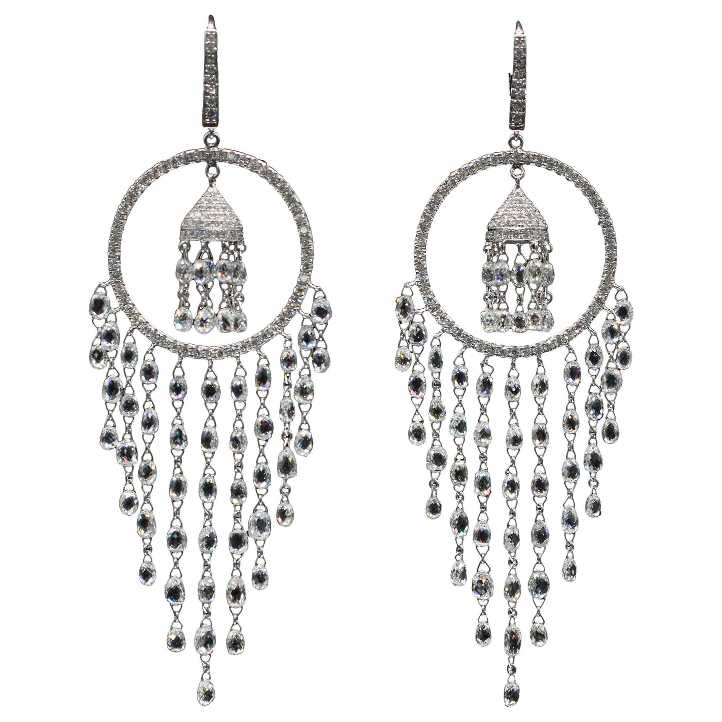 19.81 Carat Diamond Briolette Drop Earrings, White Gold