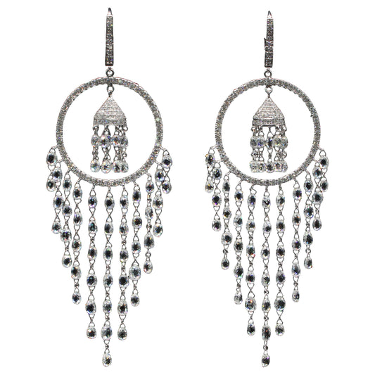 19.81 Carat Diamond Briolette Drop Earrings, White Gold