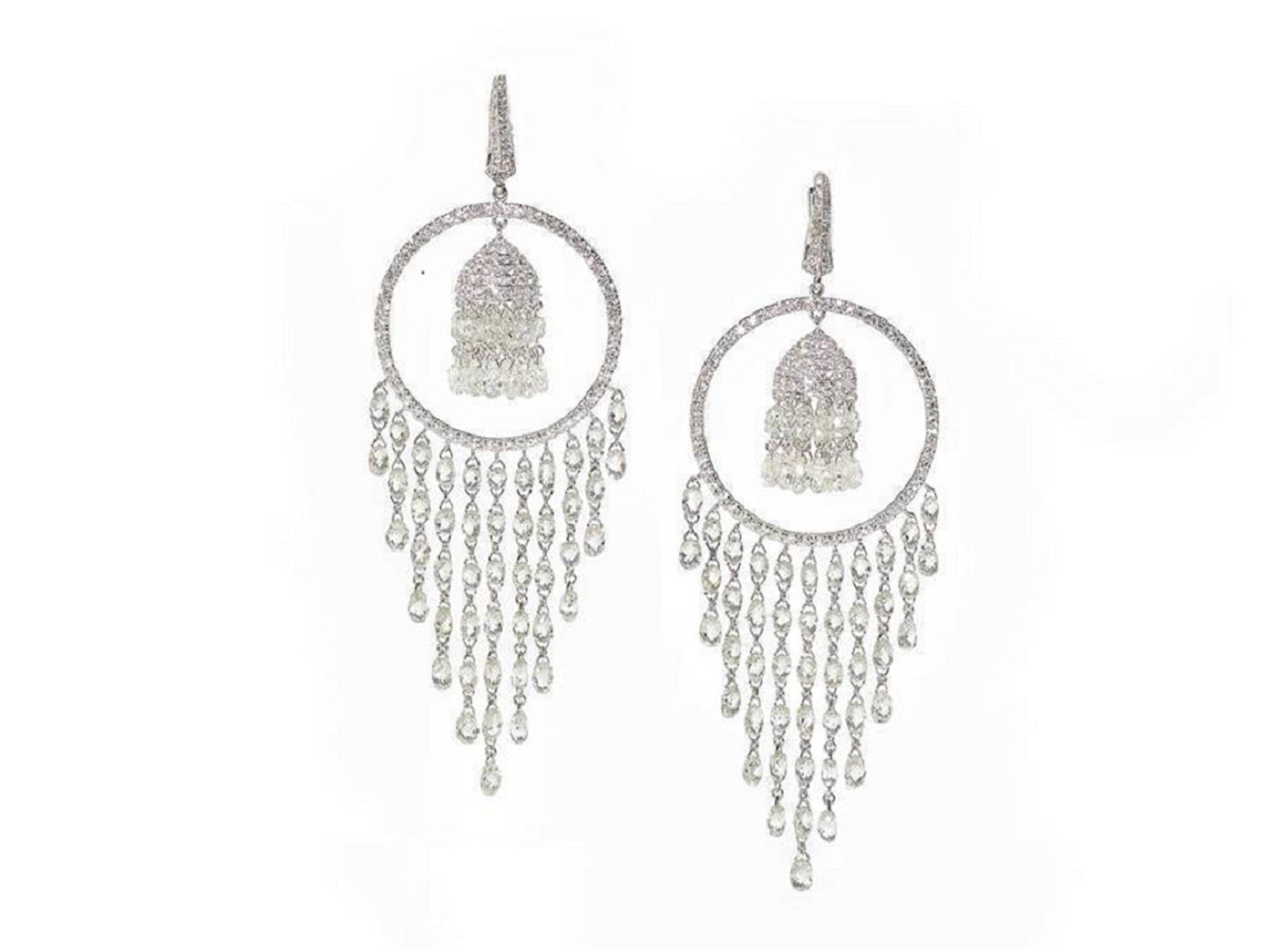 19.81 Carat Diamond Briolette Drop Earrings, White Gold