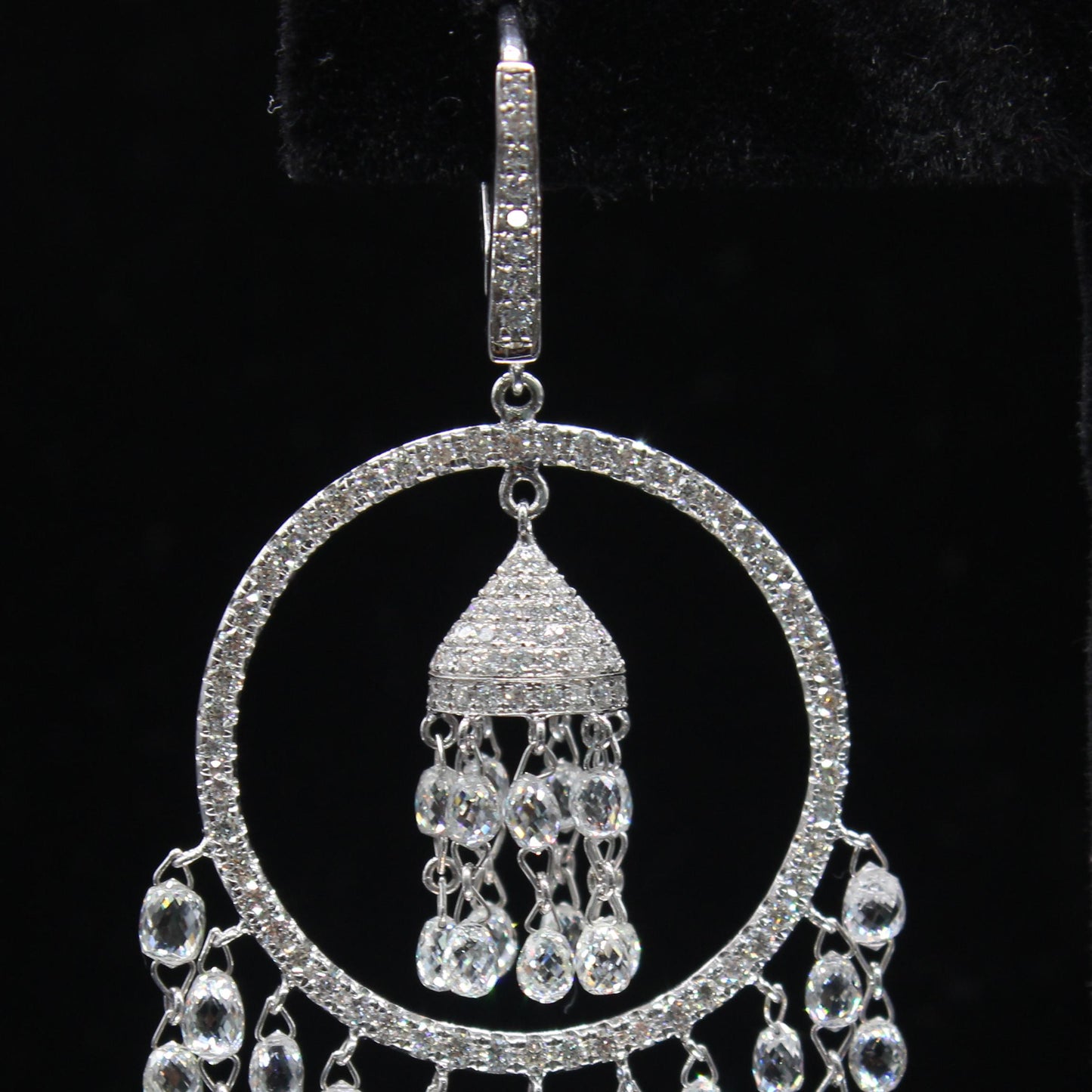 19.81 Carat Diamond Briolette Drop Earrings, White Gold