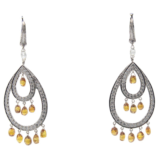 Fancy Color Diamond Briolette Chandelier Earrings
