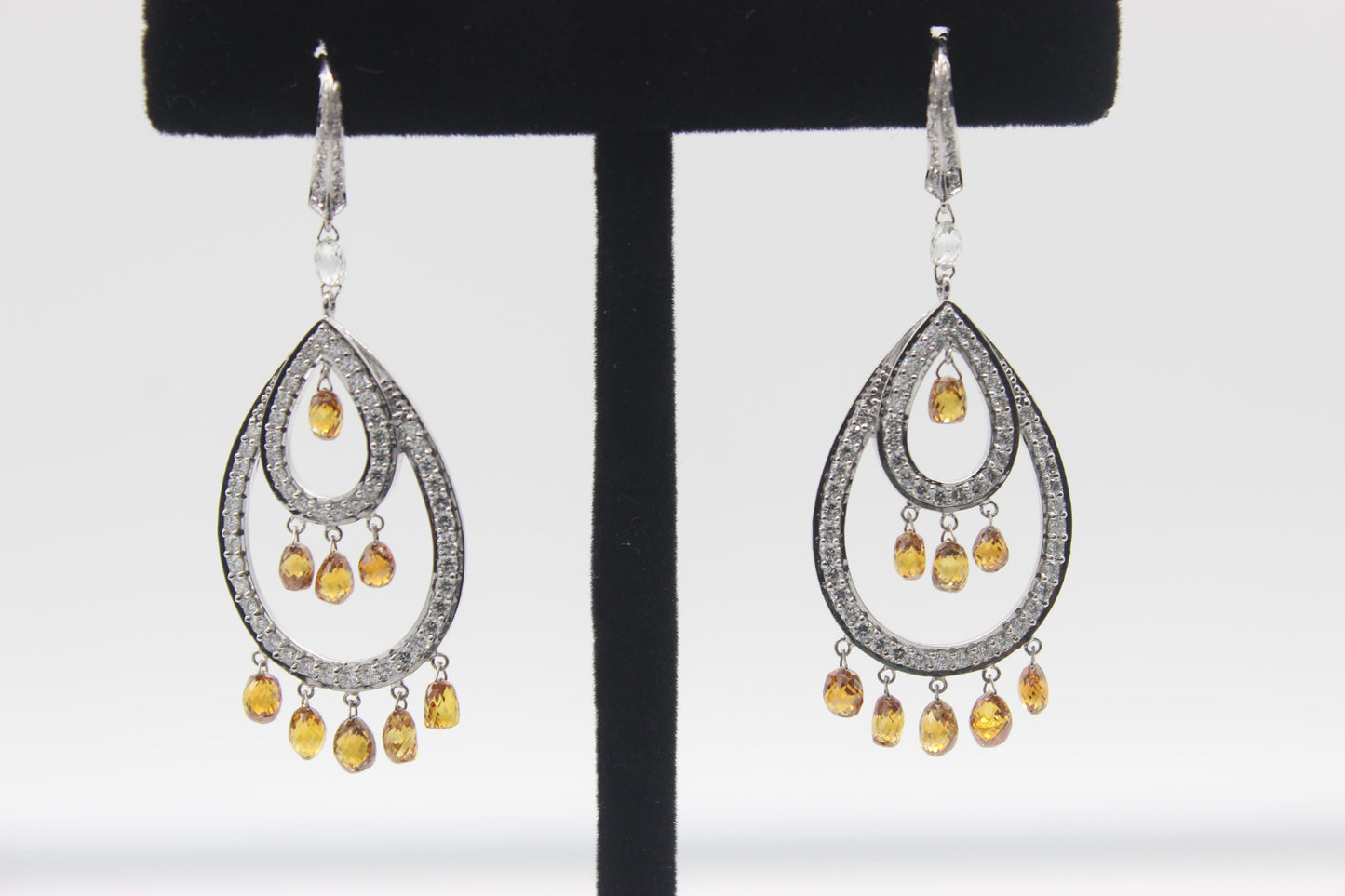Fancy Color Diamond Briolette Chandelier Earrings