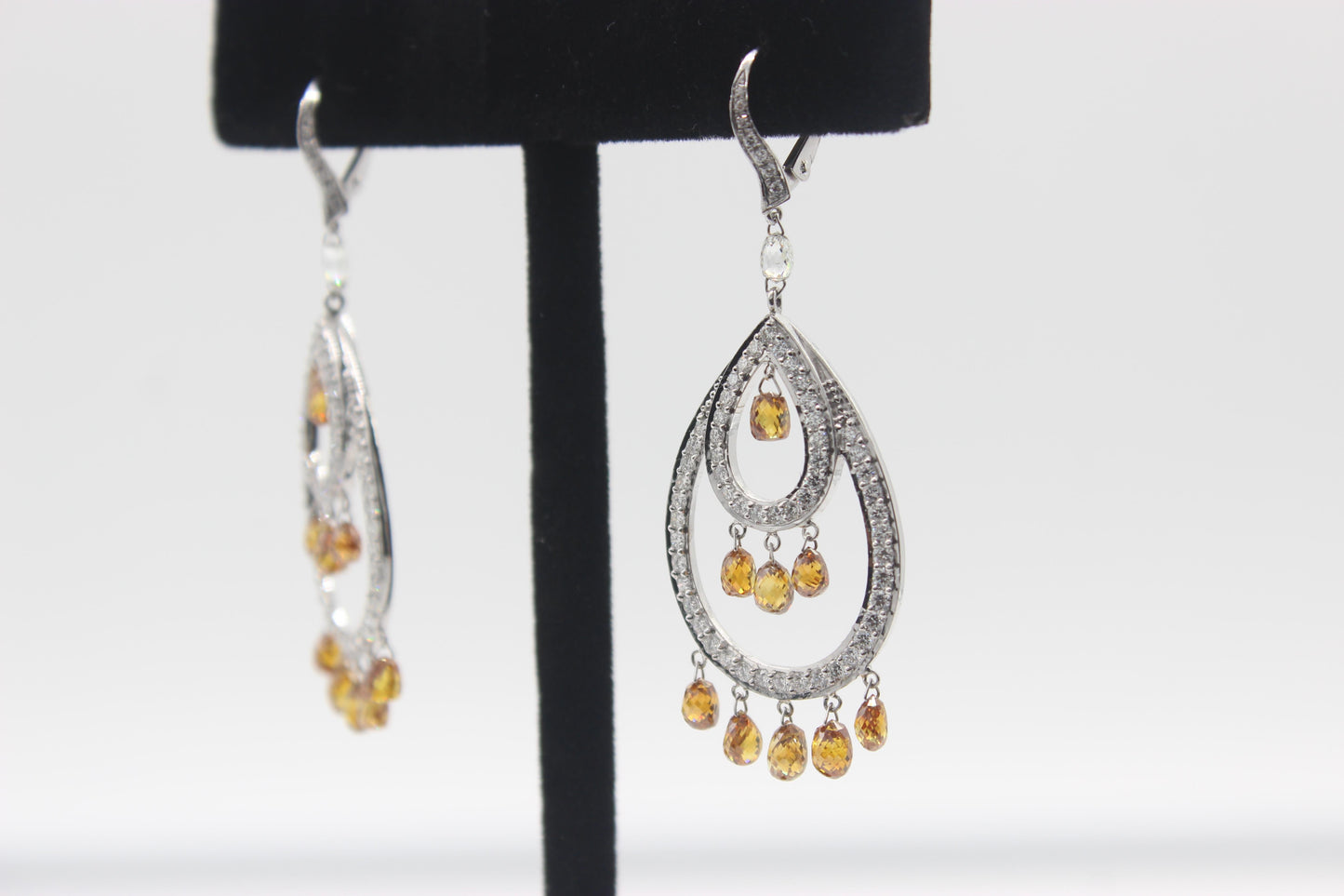 Fancy Color Diamond Briolette Chandelier Earrings