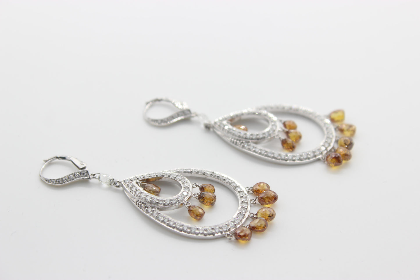 Fancy Color Diamond Briolette Chandelier Earrings