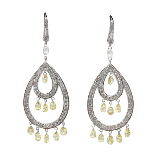 9.49 Carat Fancy Color Diamond Briolette Earrings, White Gold