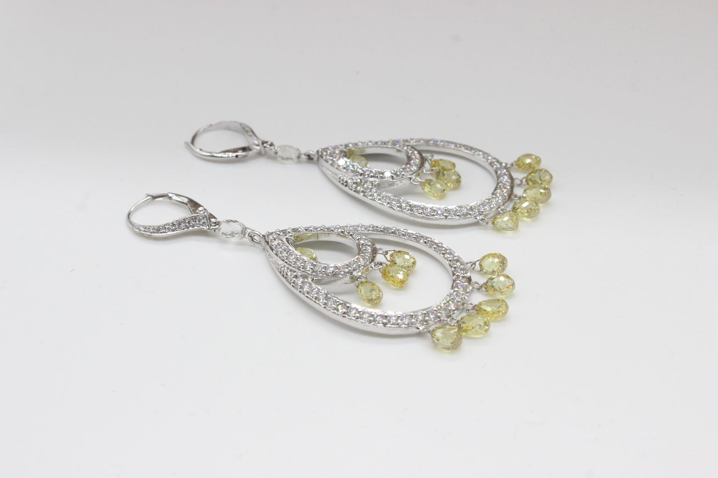 9.49 Carat Fancy Color Diamond Briolette Earrings, White Gold