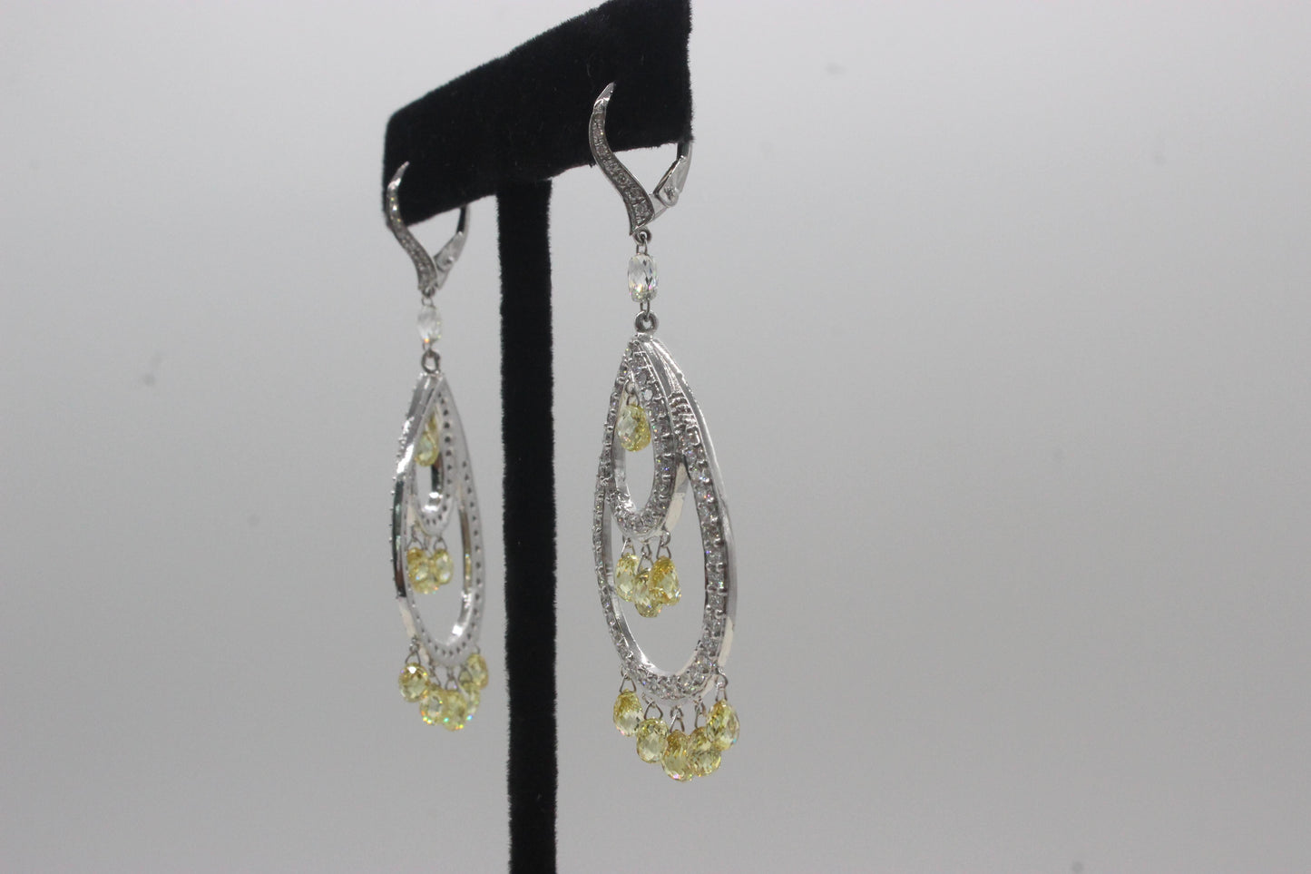 9.49 Carat Fancy Color Diamond Briolette Earrings, White Gold