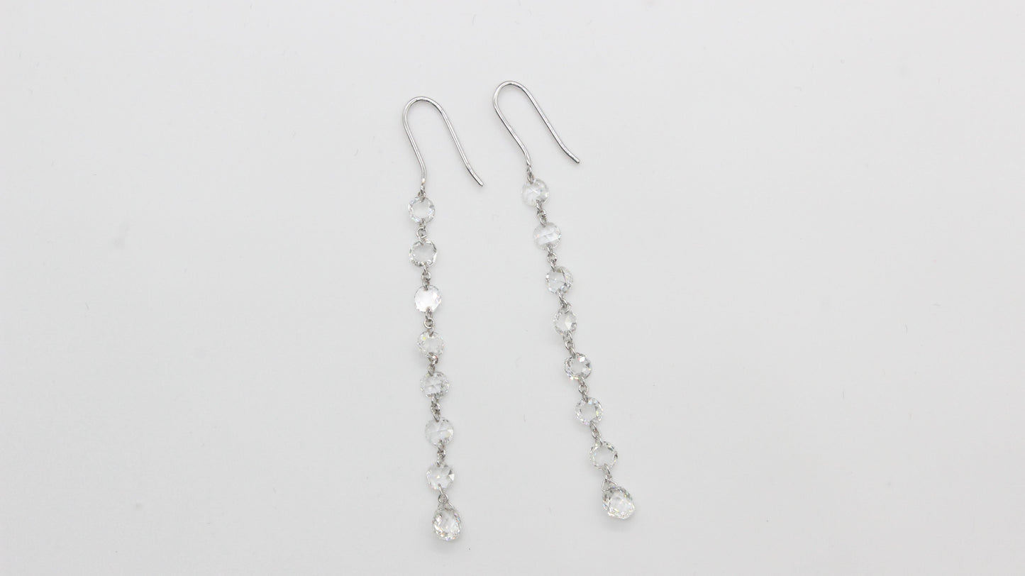 2.05 Carat Diamond Rosecut & Briolette Mono Earrings, White Gold