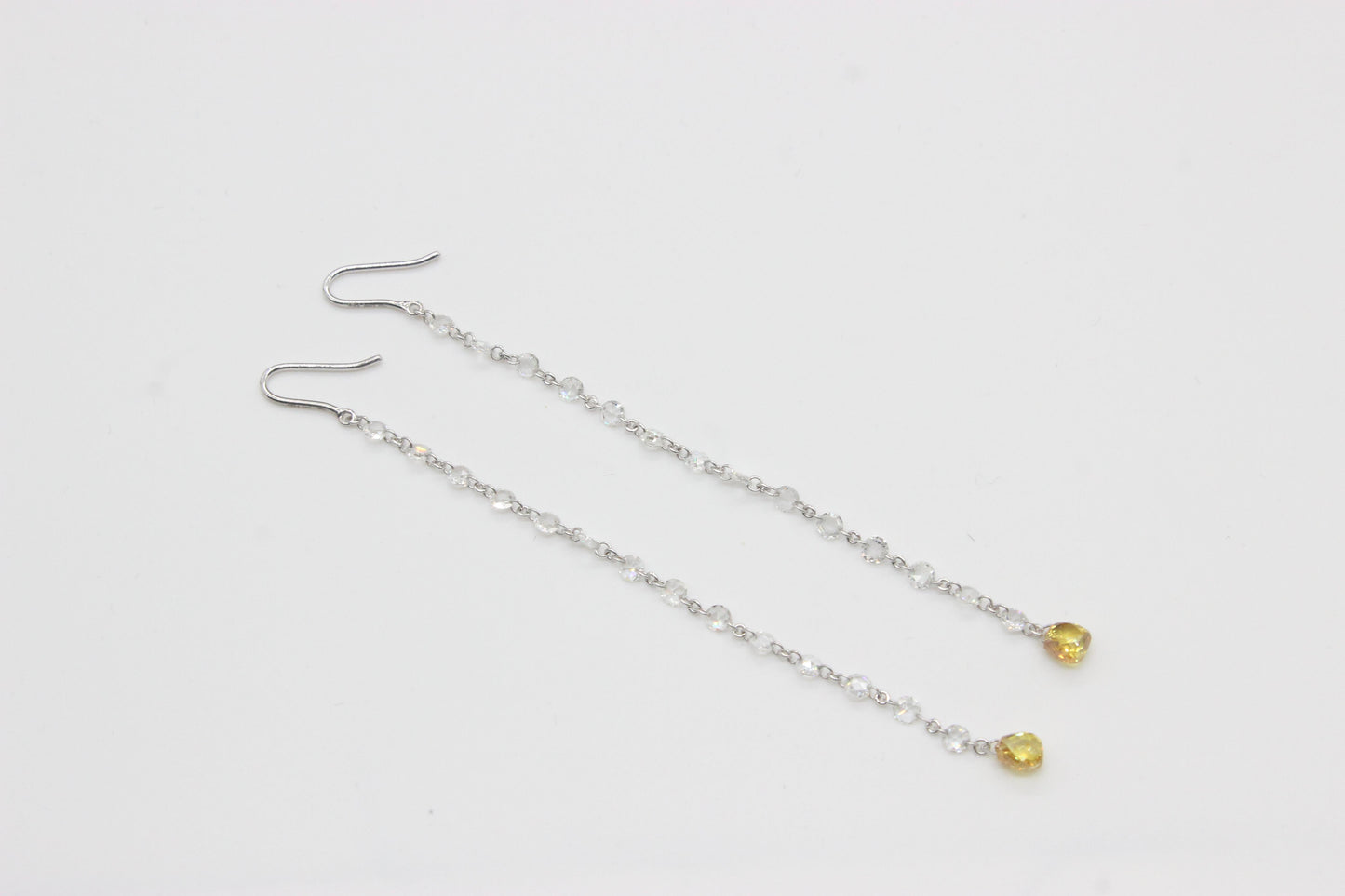 2 Carat Rosecut & Fancy Color Briolette Mono Earrings, White Gold