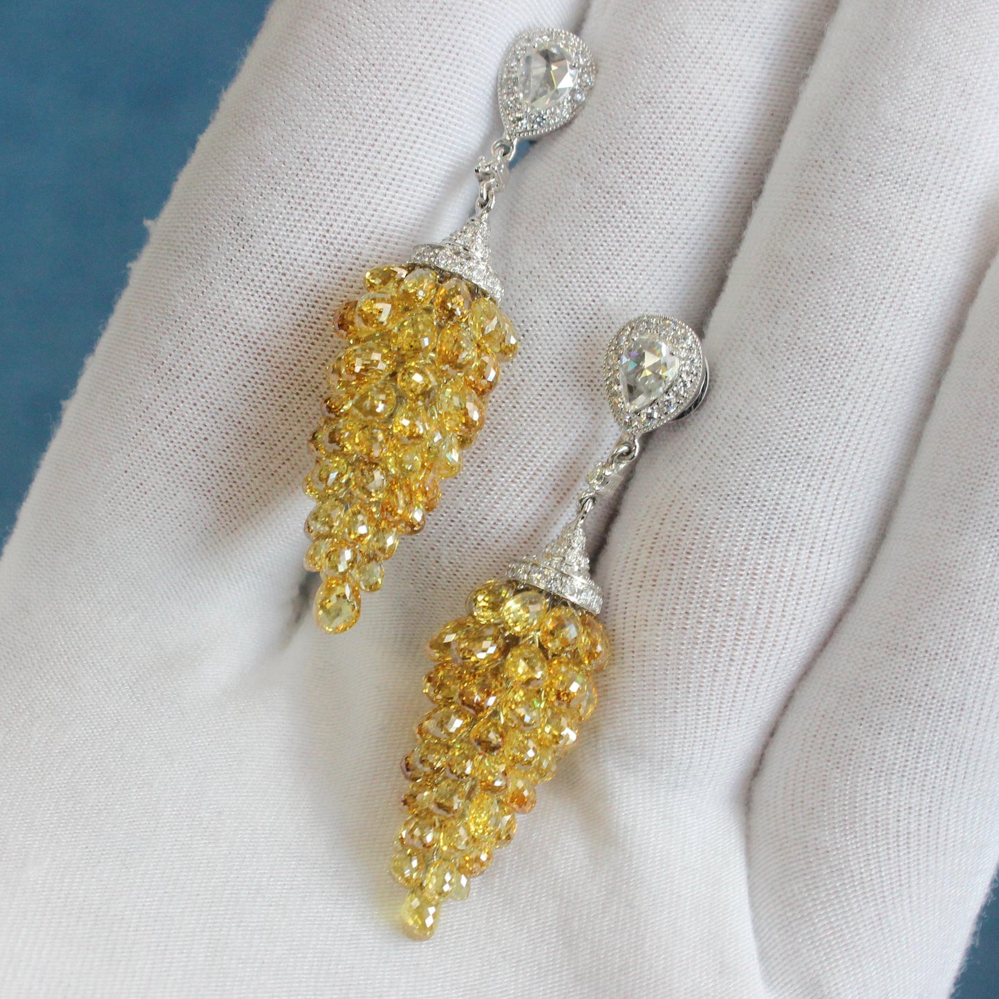 Fancy Color Diamond Briolette Grape Earrings
