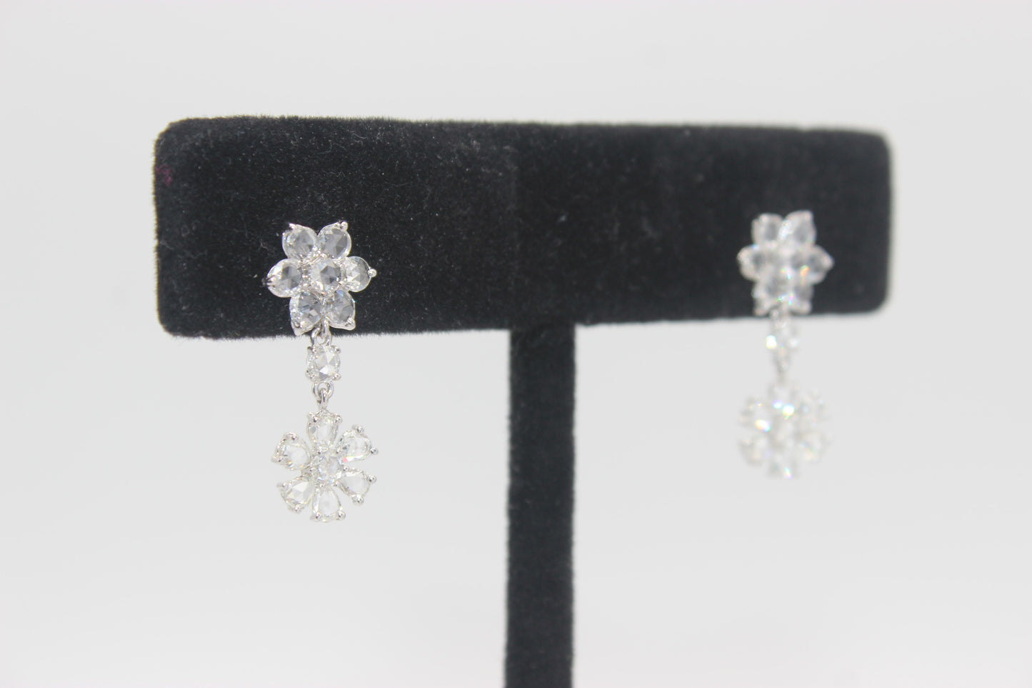 2.87 Carat Diamond Rosecut Floral Earrings, White Gold