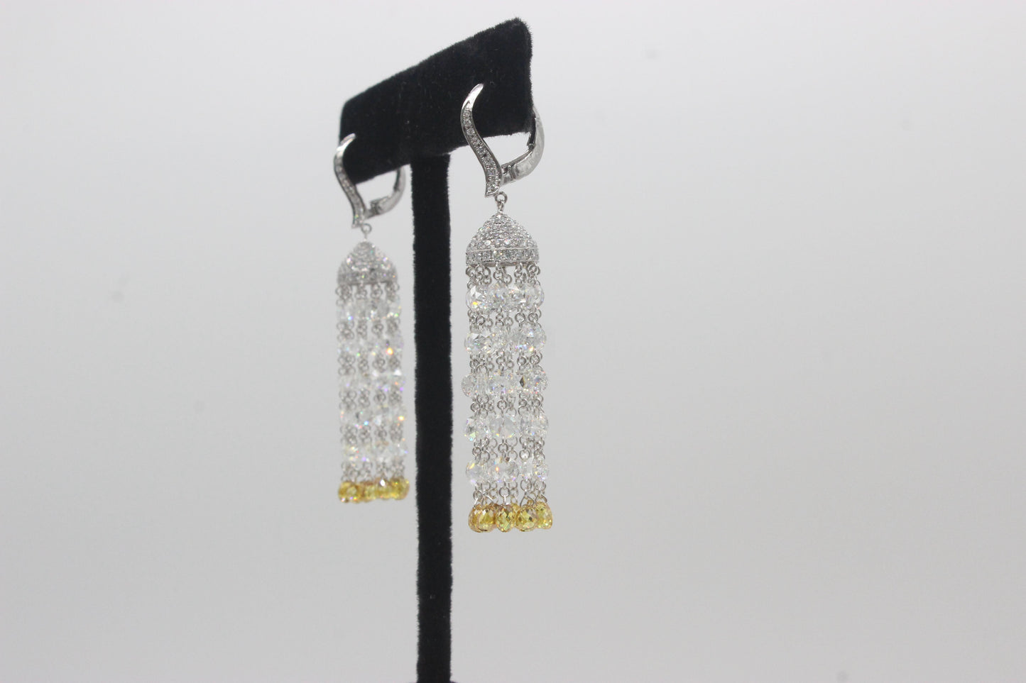 Diamond Rosecut & Fancy Color Briolette Tassel Earrings, White Gold
