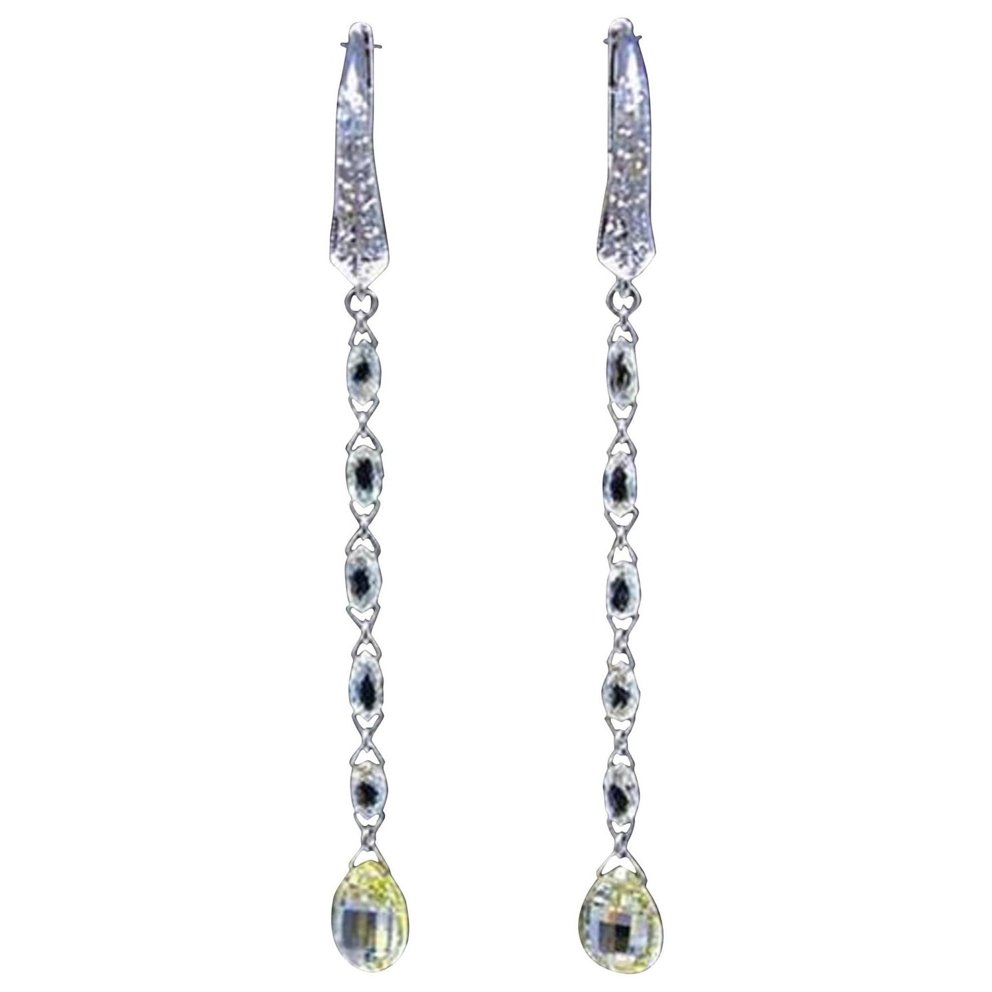 Diamond Briolette 18K White Gold Mono Drop Earrings