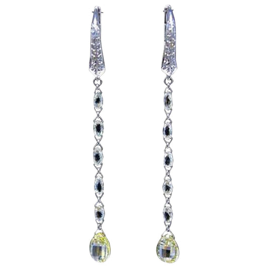 Diamond Briolette 18K White Gold Mono Drop Earrings