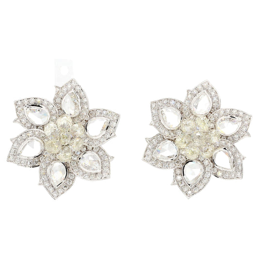 Diamond Briolette & Rosecut Floral Earrings