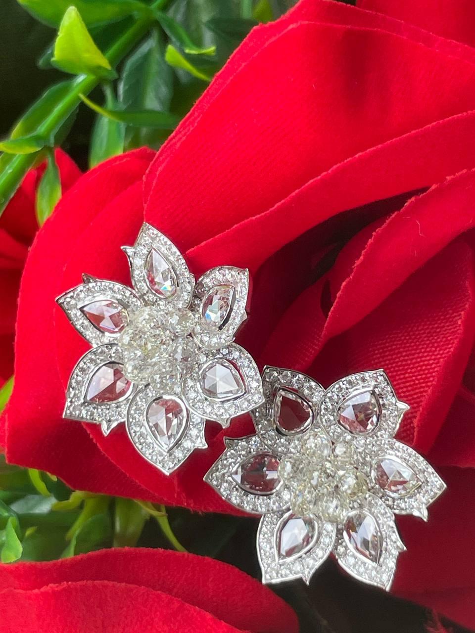 Diamond Briolette & Rosecut Floral Earrings