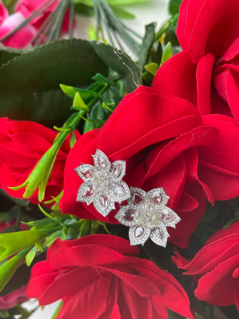 Diamond Briolette & Rosecut Floral Earrings
