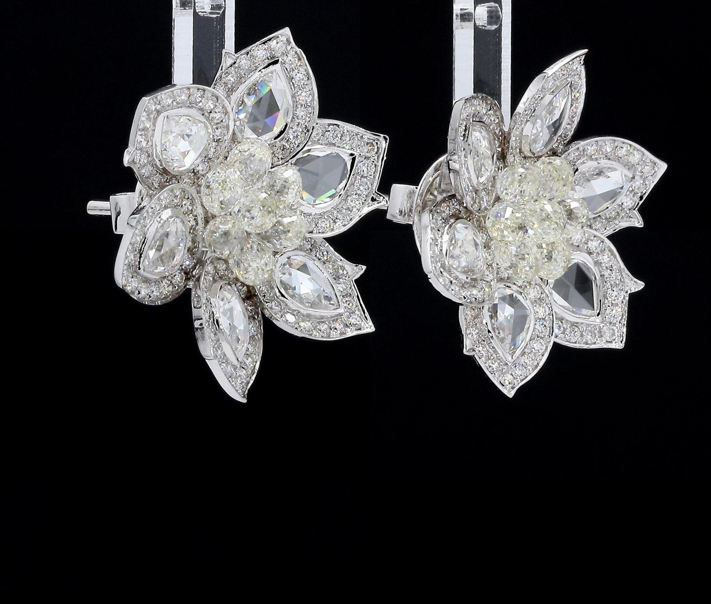 Diamond Briolette & Rosecut Floral Earrings