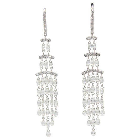 7.08 Carat Diamond Briolette Gold Dangling Earrings,White Gold