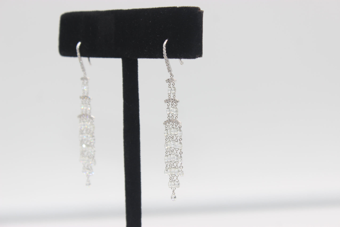 7.08 Carat Diamond Briolette Gold Dangling Earrings,White Gold