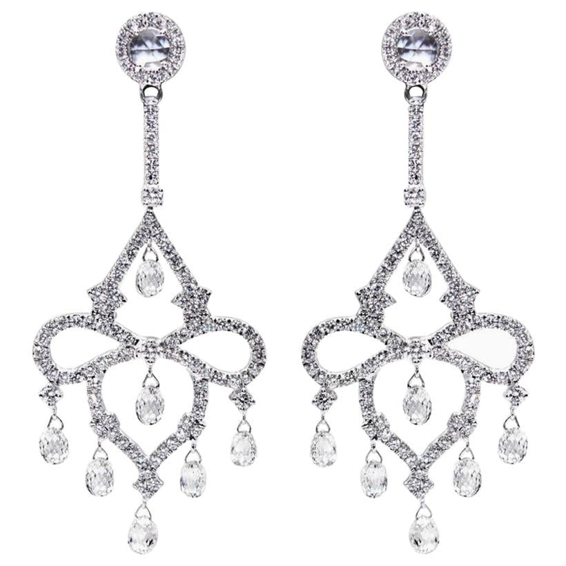 Diamond Briolette Chandelier Earrings, White Gold