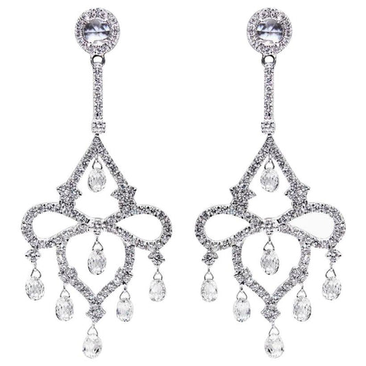 Diamond Briolette Chandelier Earrings, White Gold