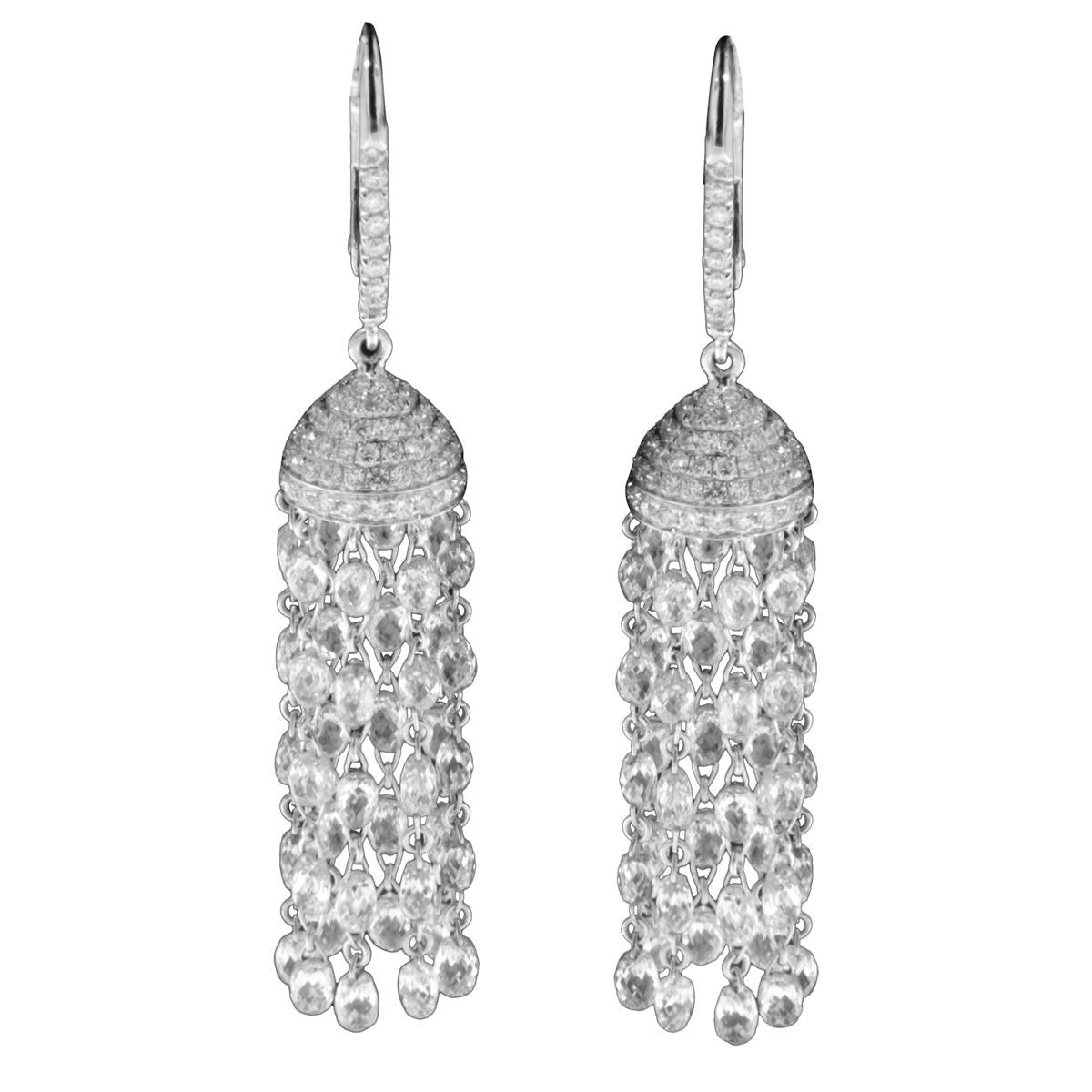 Diamond Briolette Tassel Earrings, White Gold