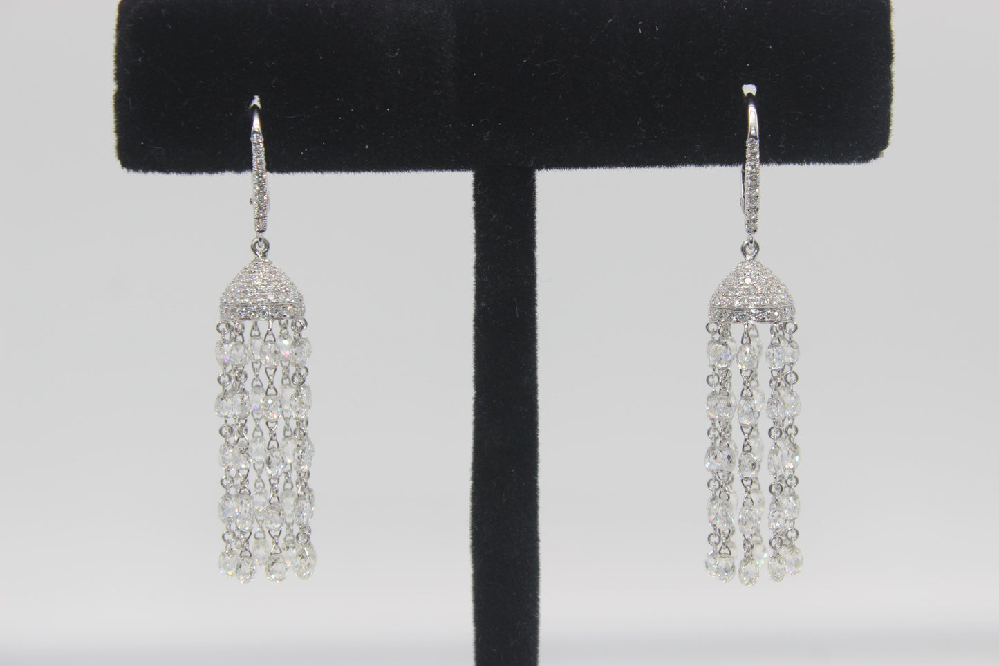 Diamond Briolette Tassel Earrings, White Gold
