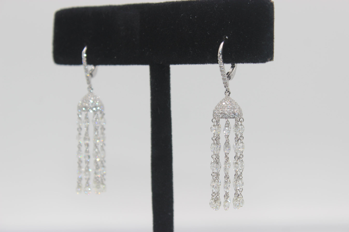 Diamond Briolette Tassel Earrings, White Gold