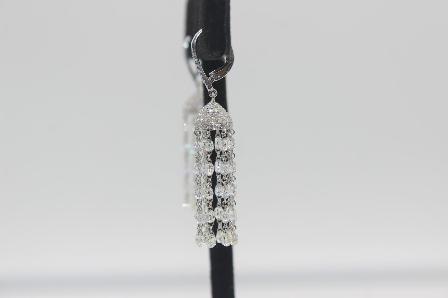Diamond Briolette Tassel Earrings, White Gold