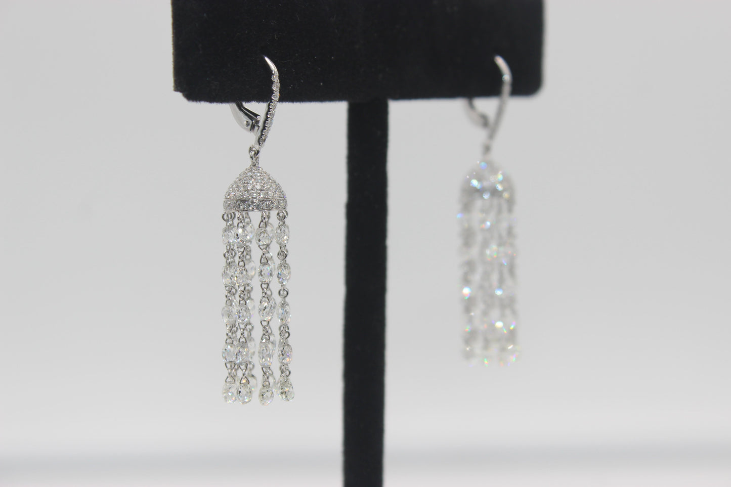 Diamond Briolette Tassel Earrings, White Gold
