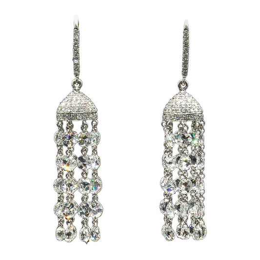 8.63 Cts Classic Rosecut Tassel Earrings, White Gold