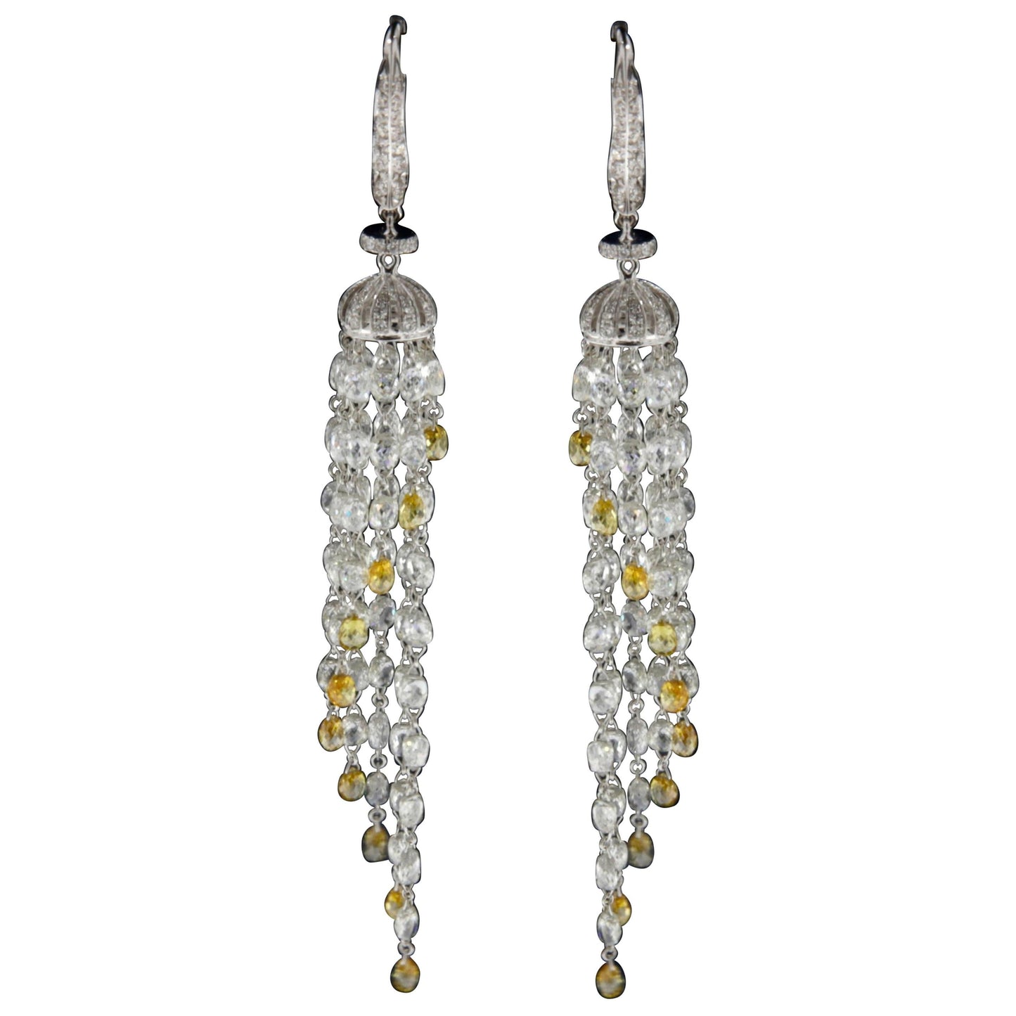 23.18 Carats Diamond Briolette Tassel Earrings, White Gold