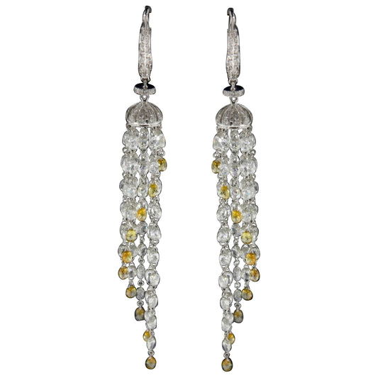 23.18 Carats Diamond Briolette Tassel Earrings, White Gold