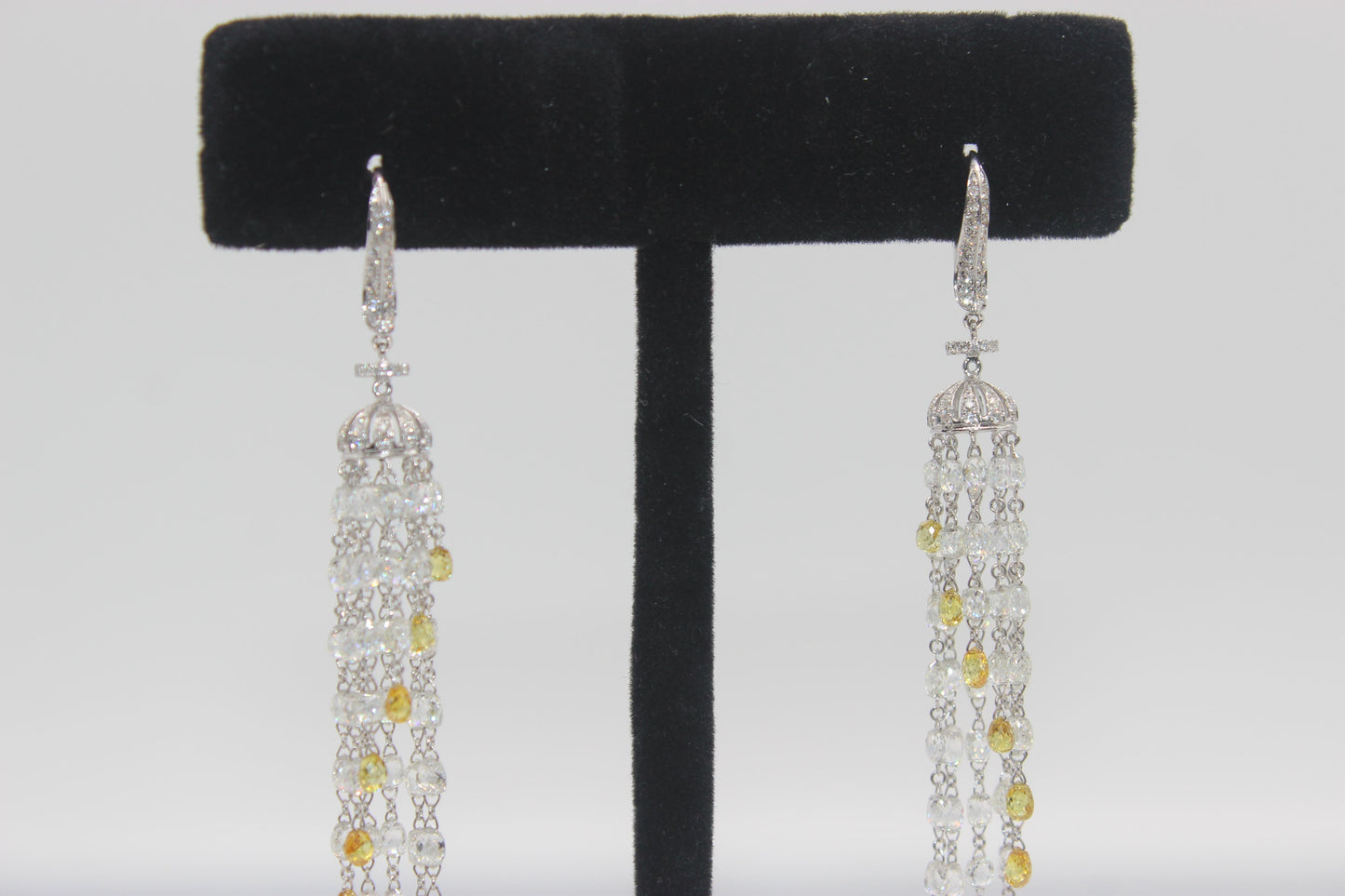 23.18 Carats Diamond Briolette Tassel Earrings, White Gold