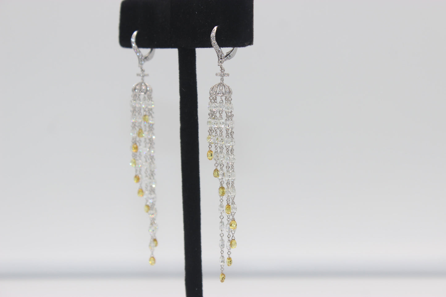 23.18 Carats Diamond Briolette Tassel Earrings, White Gold