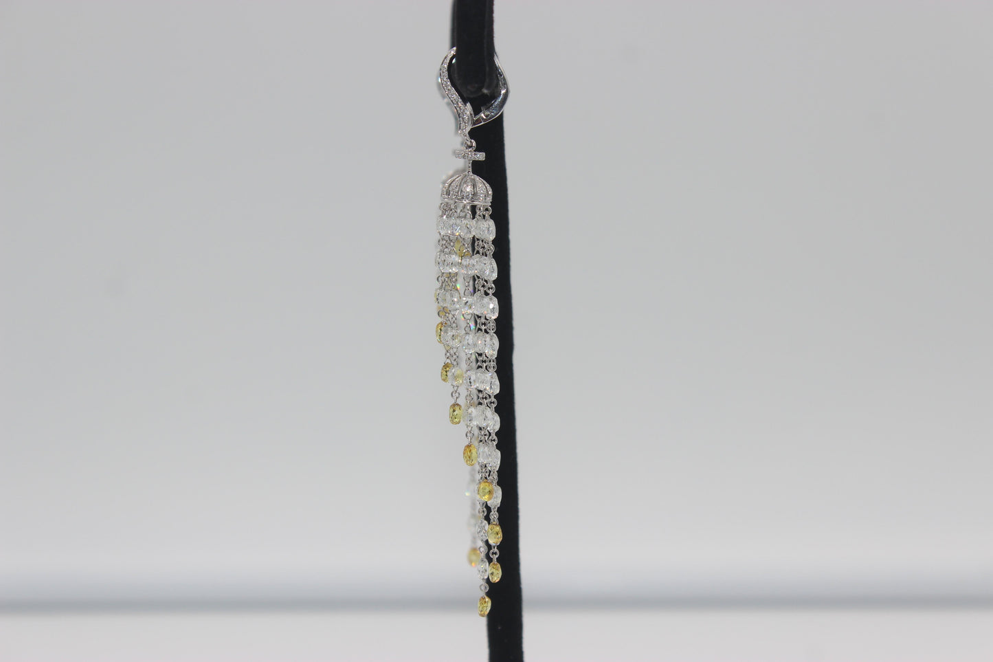 23.18 Carats Diamond Briolette Tassel Earrings, White Gold