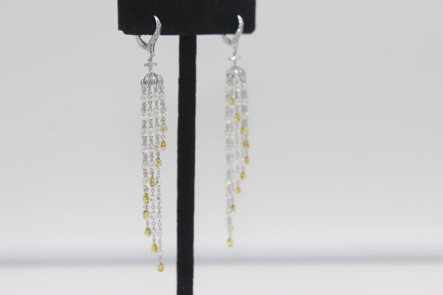 23.18 Carats Diamond Briolette Tassel Earrings, White Gold