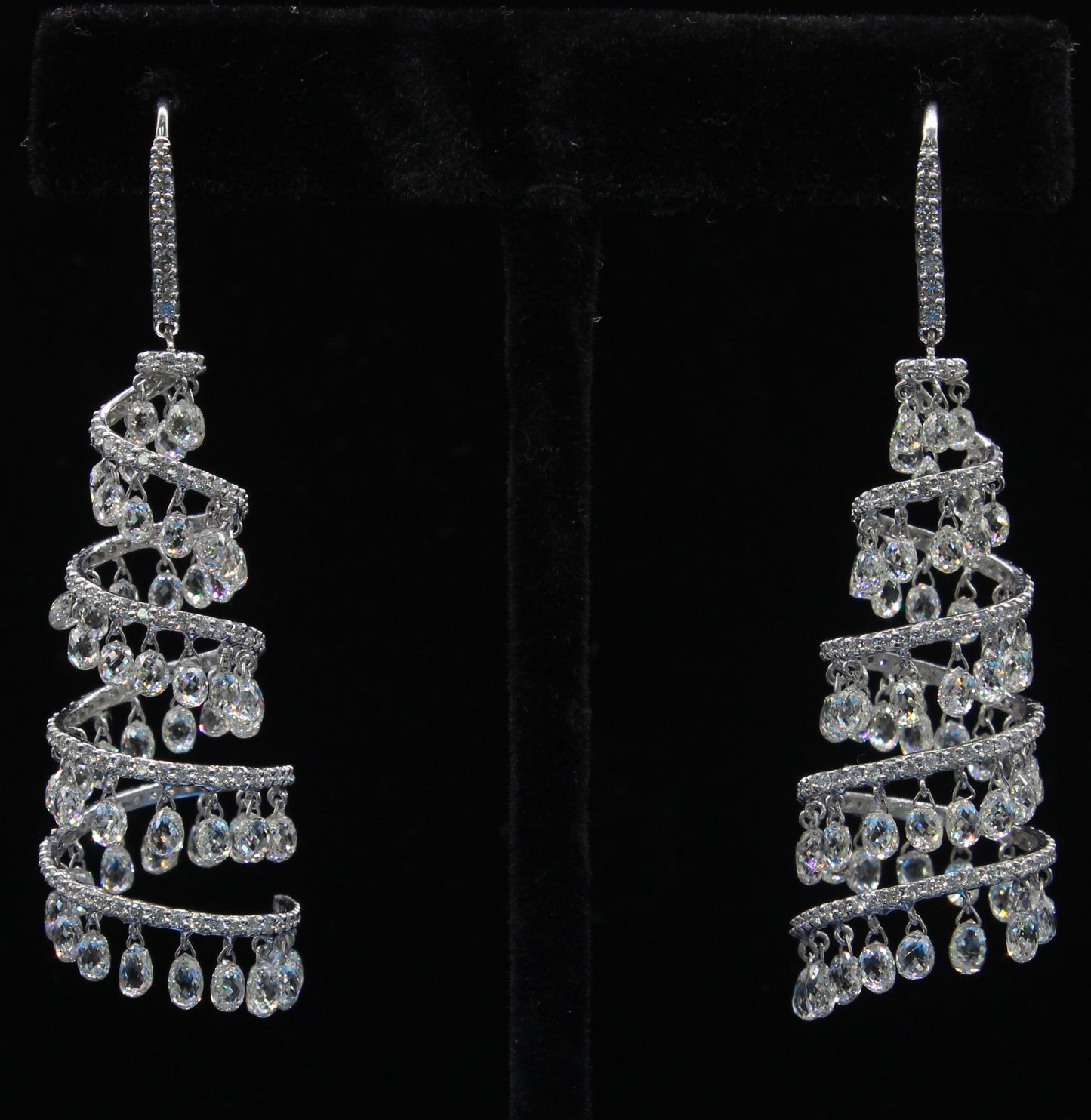 16.17 Carats Diamond Briolette Spiral Chandelier Earrings, White Gold